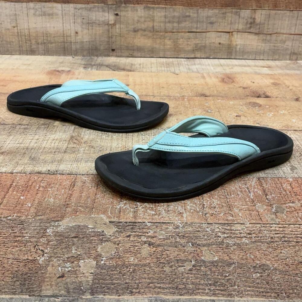 OluKai Sandals Womens Size 7 37 Blue Synthetic Thong Flip Flop Comfort Shoes